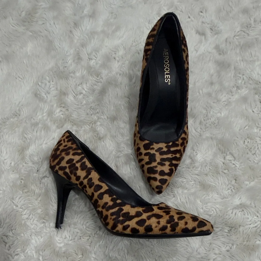 Aerosoles leopard print calf hair pumps pointed toe‎ stiletto heel Womans 6.5